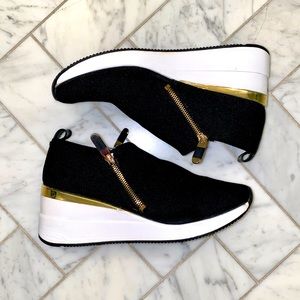 DKNY Black Palma Knit Wedge Women Sneakers